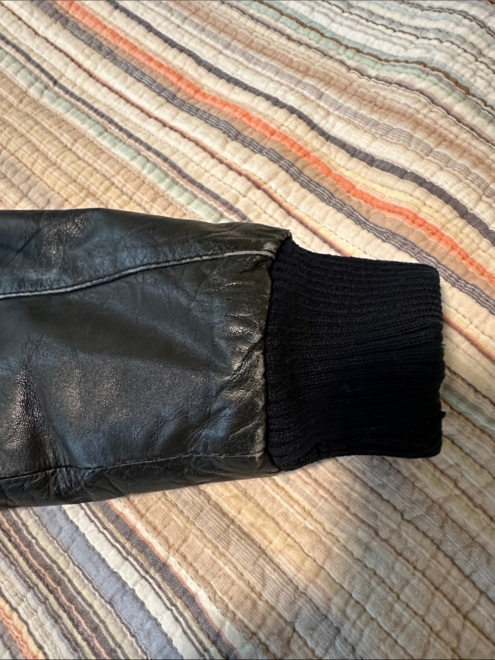 Vintage 1980’s Boys London Fog Black Real Leather Bomber Jacket Sherpa Collar - Picture 10 of 16